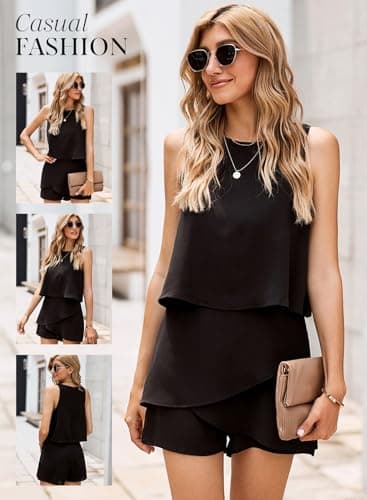 Dokotoo Womens Ladies Cute 2025 Elegant Spring Summer Casual Sexy Halter O Neck Ruffle Chiffon Sleeveless One Piece Short Rompers and Jumpsuits for Women Casual,Black Large - Image 3