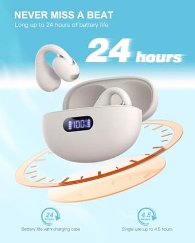 Jzones Open Ear Clip Wireless Earbuds Bluetooth 5.4, Lightweight Comfort Sports Bone Conduction Headphones Built-in Mic for Clear Audio, Stable Fit Earphones 24H Play-Beige - Image 7
