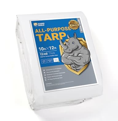 GUARD SHIELD White Tarps Heavy Duty Waterproof 10x12 Feet Large Thick Tarp Cover 12mil - Image 1
