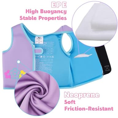 Pottwal Swim Vest for Kids - Swim Jacket for 1-2 Years (24-33LBS) - Buoyancy Aid Made of Neoprene & EPE - with Adjustable Crotch Strap - Purple - Image 6