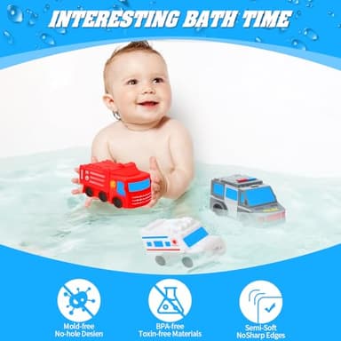 Bath Toys for Toddlers 1-3 - Toy Car Mold Free Baby Bath Toys for Infants 6-12 Months No Hole Bath Toys for Babies Toddlers Bathtub Toys Pool Toys Bath Toys for Kids Ages 1-3 Water Toys for Kids - Image 5