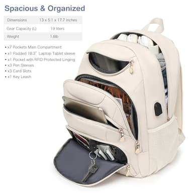 Boavan Laptop Backpack for women,15.6 inch Laptop Bag with USB Port, Waterproof Travel Work Backpack Purse, Anti-Theft Teacher Nurse Doctor Casual Bookbags Office Business backpack，Cream Beige - Image 2