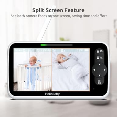 HelloBaby Video Baby Monitor with Upgraded 6” IPS Large Screen, Split Screen with 2 Cameras, Night Vision and Temprature Monitoring, Remote Pan-Tilt-Zoom Camera, No-WiFi - Image 3