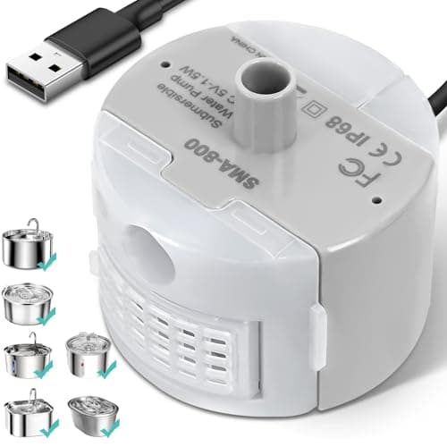 Ultra-Quiet Replacement Pump for Stainless Steel Cat Water Fountains - SMA-800 Motor - Safe and Easy to Clean with Low Voltage DC 5V and USB Cable (Side Suction Pump) - Image 1