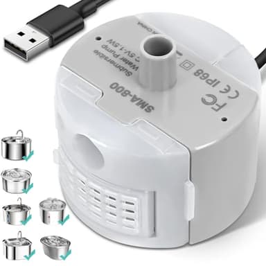 Ultra-Quiet Replacement Pump for Stainless Steel Cat Water Fountains - SMA-800 Motor - Safe and Easy to Clean with Low Voltage DC 5V and USB Cable (Side Suction Pump) - Image 1