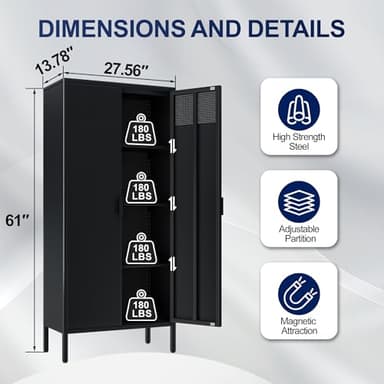 Washsemba Metal Storage Cabinets with Adjustable Shelves,Pantry Kitchen Storage Cabinets,Floor Storage Cabinet for Kitchen, Laundry Room, Home Office, Kids Room (Black, 61''H) - Image 2