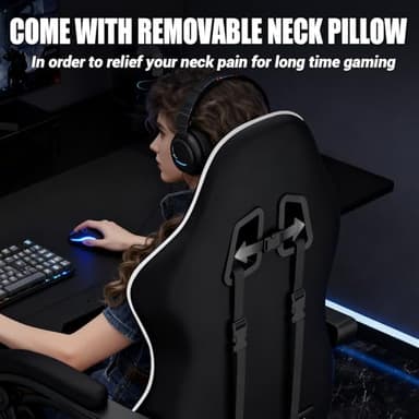 Czlolo Gaming Chair with Footrest Racing Style Lumbar Support Massager Video Game Chair with Metal Legs, High Back Reclining Gamer Chair with Headrest, 360° Swivel Office Computer Desk Chair (White) - Image 7