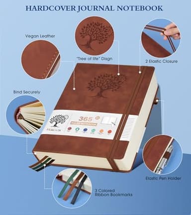 PERCUN A4 Lined Journal Notebook，365 Page Large Leather Journals for Writing Women Men，Hardcover Notebook with 100Gsm Thick Pages for Travel，Work，School，College Ruled, Daily Diary (8.5" x 11.4" - Image 5