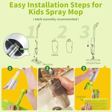 Lullulii Kids Spray Mop, Fun & Functional Toddler Mop Cleaning Set,Real Working Mini Mop, Pretend Play Toy –Includes Spray Bottle,Washable Microfiber Pads, Montessori Kids Cleaning Toy Set -Green - Image 2