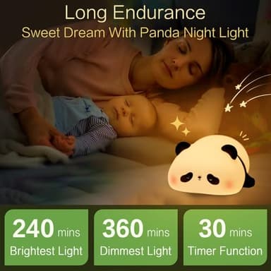 YR YRHH-PET Panda Cute Night Light, LED Panda Lamp, Dimmable Novelty Animal Light, Food Grade Silicone Squishy Nightlight, Light Up Desk Decor for Bedroom College Dorm, Boys Girls Cute Pandas Gifts - Image 2