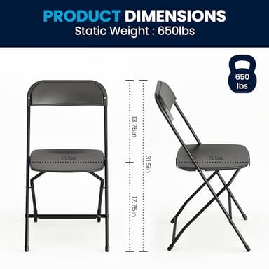 Flash Furniture Hercules Set of 10 Indoor/Outdoor Heavy-Duty Plastic Folding Chairs, Foldable Commercial Stacking Chairs with 650-lb. Static Weight Capacity, Black - Image 2