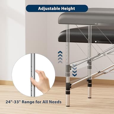 Brelley Massage Table Portable, 2-Fold Lash Bed with Side Pocket, Adjustable Height, Sturdy Aluminum Frame, Esthetician Spa Facial Bed, Tattoo Bed with Face Cradle & Carrying Bag, Black - Image 2