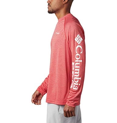 Columbia Men’s PFG Terminal Tackle Heather Long Sleeve Shirt, Sun Protection, Red Spark Heather/White Logo,Medium - Image 6