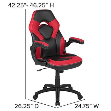 Flash Furniture X10 High-Back LeatherSoft Racing Style Gaming Chair with Flip-Up Arms, Ergonomic Padded Swivel Computer Chair, Red/Black - Image 3