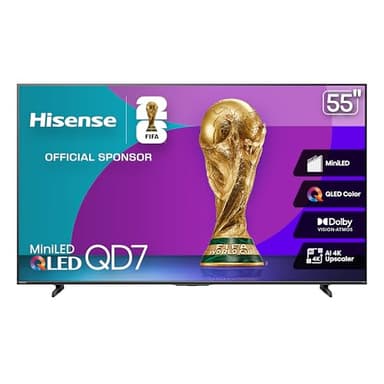 Hisense 55" Class QD7 Series Mini-LED 4K UHD Smart Fire TV (55QD7QF, 2025 Model) - QLED, HDR10+, Dolby Vision, Dolby Atmos, Game Mode Plus, ALLM, Alexa Built in with Voice Remote, Streaming TV, Black - Image 1