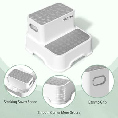 COOSEYA 2 Step Stools for Kids,Toddler Step Stool for Bathroom Sink,No-Slip Double up Stepping for Toddlers Bathroom, Multifunctional Toilet Potty Stool for Kids,Toilet Potty Training(2 Packs) - Image 2