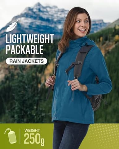 33,000ft Women's Rain Jacket Waterproof Lightweight Packable Raincoat with Hood for Golf Hiking Travel Windbreaker - Image 2
