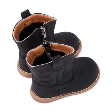 BMCiTYBM Baby Cowboy Cowgirl Boots Infant Western Boots Toddler Boys Girls Round Toe Riding Mid Calf Boots All Seasons for 6 9 12 18 24 Months Black Size 5 Toddler - Image 5
