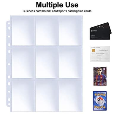 Trading Card Sleeve Pages, HERKKA 200 Pack 9 Pocket Album Pages 11 Holes Fit 3 Ring Binder - Image 7