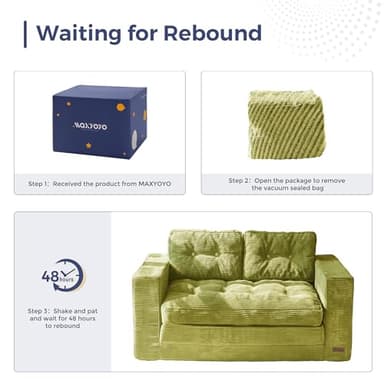 MAXYOYO Convertible Sofa Bed, Pull Out Loveseat Sleeper Sofa, 2 in 1 Folding Couch Bed, Fold Out Floor Couch with Pillows for Living Room Bedroom Lounge, Green - Image 7