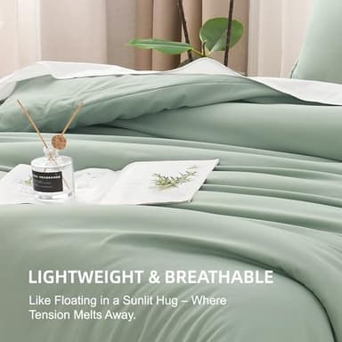 Litanika King Size Comforter Set Sage Green, 3 Pieces Lightweight Solid Comforter King Size, All Season Fluffy Down Alternative Comforter Bed Set Quilt Blanket - Image 6