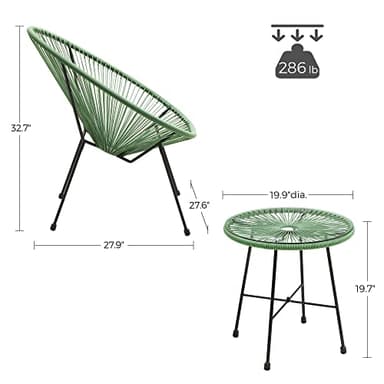 SONGMICS 3-Piece Outdoor Seating Acapulco Chair, Modern Patio Furniture Set, Glass Top Table and 2 Chairs, Indoor and Outdoor Conversation Bistro Set, Light Green UGGF011C01 - Image 6