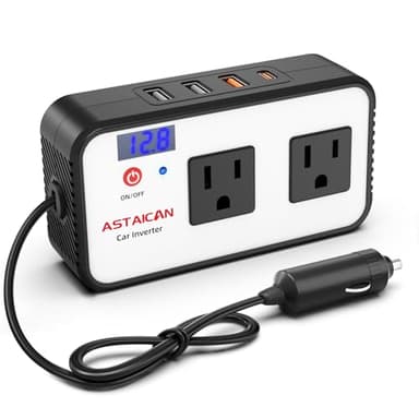 Astaican 200W Car Power Inverter, DC 12V to 110V AC Car Plug Adapter with 20W USB-C & 18W USB-A Dual AC Outlet, PD/QC Fast Car Charger for Laptop, Vehicles, Road Trip Essentials, White - Image 1