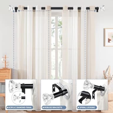 TVWOO Black Decorative Crystal Curtain Rods 36 to 88 Inch:Heavy Duty Adjustable Window Curtains Rods for Living Room Bedroom,Matte Black Modern Acrylic Drapery Rod with Clear Bling Diamond Finials - Image 4