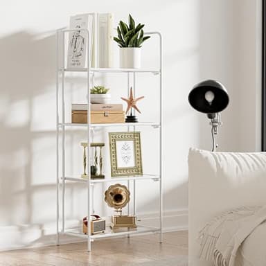 Crofy No Assembly Folding Bookshelf for Living Room, 4 Tier White Collapsible Book Shelf for Home Office, Portable Bookcase Storage Organizer - Image 4