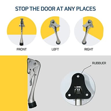 One Touch Kickdown Door Stopper, Door Holder, Heavy Duty Door Stops, Bottom of Door, Height-Adjustable Rubber Tips by HASHI (Black 6 inch x 1pack) - Image 8