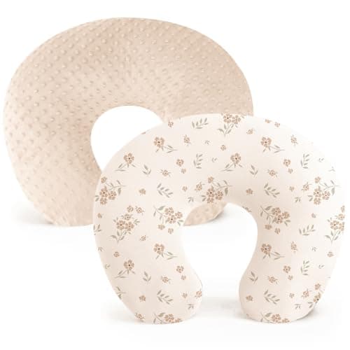 Konssy 2 Pack Nursing Pillow Covers, Soft and Comfortable Nursing Cover for Breastfeeding Pillows, Pillow Slipcover for Baby Girls Boys Newborn(Brown, Blossom) - Image 1