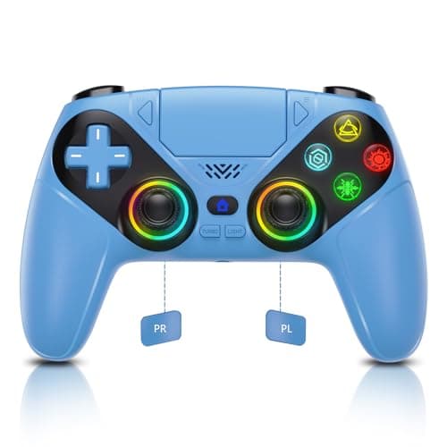 Dinosoo RGB Wireless Controller for PS5/PlayStation 5 PC, Bluetooth Controller with Turbo, Macro, Dynamic Vibration, 6-Axis Motion Control, 3.5mm Audio Jack, 1000mAh Battery, Speaker - Blue - Image 1