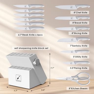 imarku 14-Piece Kitchen Knife Set with Block and Sharpener, Professional Stainless Steel with Non-Slip Ergonomic Handle, Dishwasher Safe, Home Essential, Gray-White - Image 6