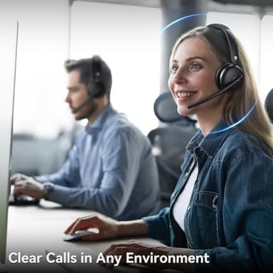 Wireless Headset with Mic for Work, Wireless Headset with Microphone (Noise Cancelling), Smart Mult-Func Dock, 65H Worktime&Fast Charge Bluetooth Headphones for Work/PC/Computer/Call Center/Teams/Zoom - Image 2