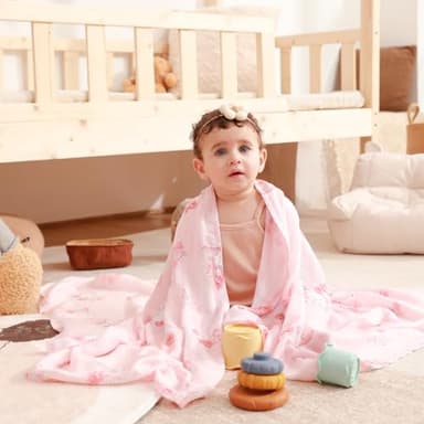 LITTLE SPUD Muslin Swaddle Blankets, Nursery Receiving Blankets for Girls & Boys, Soft & Breathable Baby Muslin Swaddle, Large 47 x 47 inches, New Born Essentials, 4 Pack, Pink Rabbit - Image 2