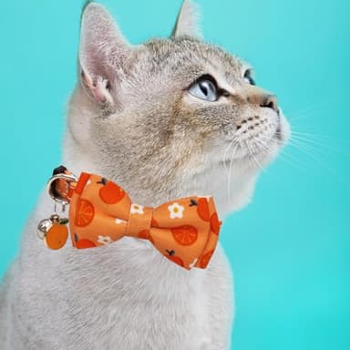 Fruit Cat Collar with Bow Tie Bell and Pendants Breakaway Adjustable Kitten Collars for Spring Summer Pineapple and Orange Pattern - Image 6