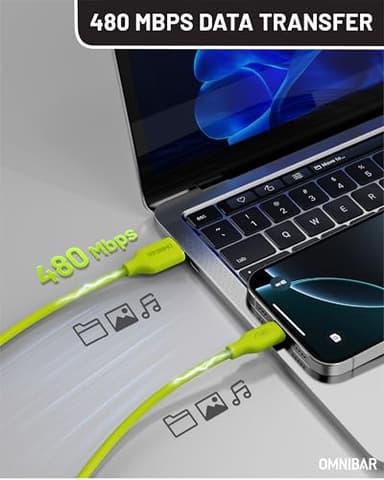 OMNIBAR Silicone USB A to USB C Cable (6FT, Lime Green), USB C Charger Cable Fast Charging for iPhone 17/16/15 iPad MacBook, Type C Charger Cord for Galaxy S25/S24 Pixel 9/8 Tablet Laptop CarPlay Cord - Image 5