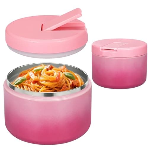 Pawtong 12oz Insulated Vacuum Food Jar with Buckle Lid Wide Mouth Soup Thermo for Hot Food Kids Leakproof Stainless Steel Lunch Container (Gradient Pink, 12OZ) - Image 1