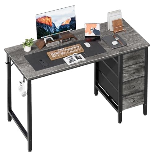Lufeiya 47 inch Computer Desk with 4 Fabric Drawers, Writing Work Study Desk for Home Office Bedroom, Modern Simple Student PC Desks, Gray - Image 1