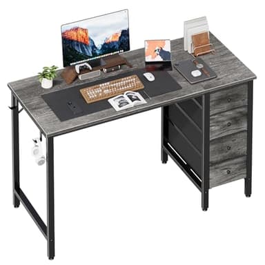 Lufeiya 47 inch Computer Desk with 4 Fabric Drawers, Writing Work Study Desk for Home Office Bedroom, Modern Simple Student PC Desks, Gray - Image 1