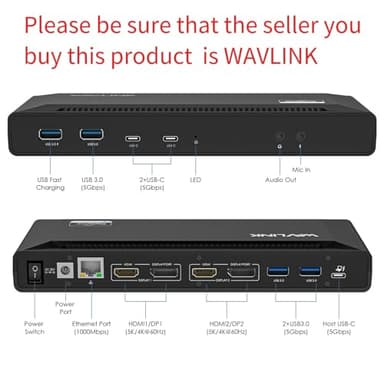 WAVLINK Universal USB C Laptop Docking Station Dual Monitors 5K/4K@60Hz with 65W Host Charging for Thunderbolt 4/3, USB-C Windows, Mac, Chrome, Ubuntu 20.04,22.04(2HDMI, 2DP, 6USB 3.0, 1Gbps Ethernet - Image 2