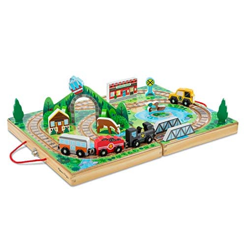 Melissa & Doug Take-Along Railroad Tabletop Playset with Wooden Train Toys, Animals & Scenery Play Pieces, Preschool Learning Toys for Girls & Boys 3+ - FSC Certified - Image 1