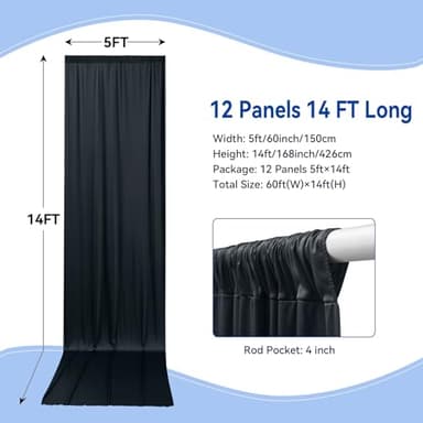 60×14ft Wrinkle Free Black Backdrop Curtain for Parties Wedding,12 Panels 5×14ft Height Soft Silky Polyester Photo Backdrop Drapes for Birthday Graduation Photography Stage Event Background Cloth - Image 4