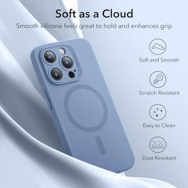 ESR for iPhone 15 Pro Max Case with MagSafe, Supports Magnetic Charging, Slim Liquid Silicone Case, Shock Absorbing, Screen and Camera Protection, Cloud Series, Light Blue - Image 6