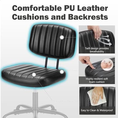 DUMOS Small Armless Home Desk Chair with Low Back Lumbar Support, Height Adjustable PU Leather Computer Task with 360° Swivel Wheels, for Small Space, Kids and Adults, Deep Black - Image 3