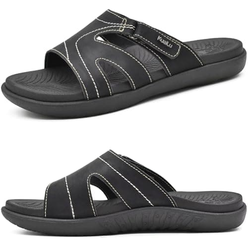 KuaiLu Womens Fashion Orthotic Slides Ladies Lightweight Athletic Yoga Mat Walking Sandals Slip On Thick Cushion Recovery Slippers Sandles Comfortable Plantar Fasciitis Arch Support Black Size 9 - Image 1