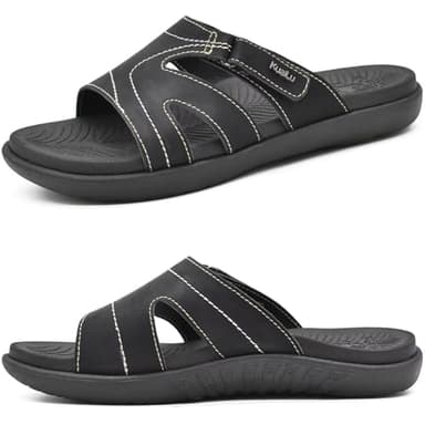 KuaiLu Womens Fashion Orthotic Slides Ladies Lightweight Athletic Yoga Mat Walking Sandals Slip On Thick Cushion Recovery Slippers Sandles Comfortable Plantar Fasciitis Arch Support Black Size 9 - Image 1