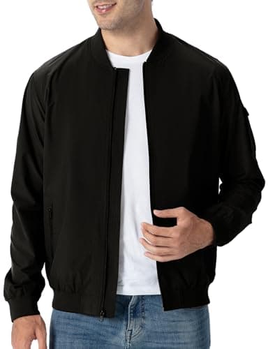 TBMPOY Men's Black Lightweight Bomber Jackets Light Windbreaker Casual Stylish Fall Golf Dress Business Varsity Black L - Image 2