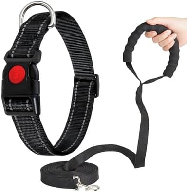 Martingale Collar for Dogs, Reflective Nylon Dog Collar with One 70.86 in Long Dog Leash, Quick Release Buckle, Adjustable Nylon Collars for Dogs Walking Training (Black M - Image 3