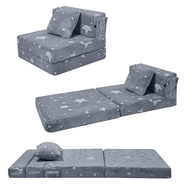 MeMoreCool Glow Star Pattern Tri-Fold Sofa Bed for Kids, Foldable Futon Chair and Floor Couch, Convertible Trifold Mattress for Playroom - Image 1